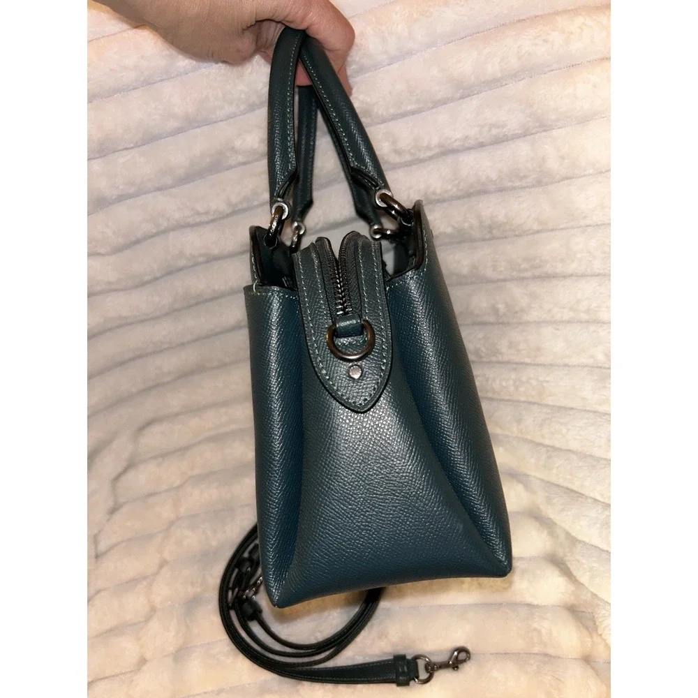 Coach Mini Lillie Carryall Forest Green Crossgrain Leather Satchel Crossbody Bag